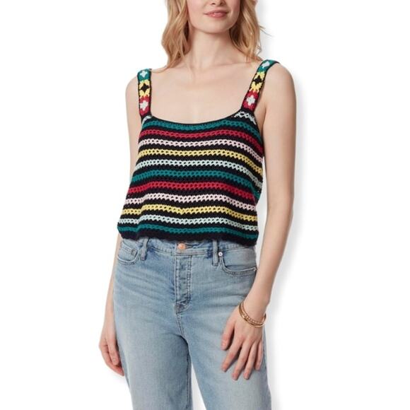 Jessica Simpson Kerian Crochet Cropped Tank Top Striped Multicolor Women's NWT - Picture 1 of 11
